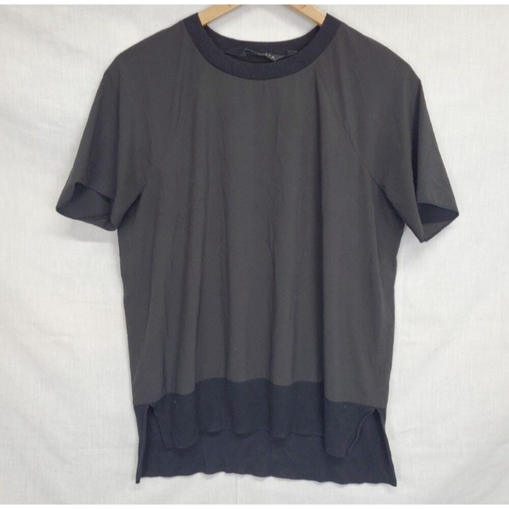 Athleta Zephyr Shell Top Women's Size M Raglan Sleeve Hi Low Ribbed Hem Black - Picture 3 of 9
